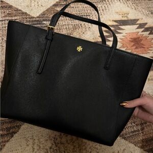 Tory Burch Elegant Black Tote with Gold Logo